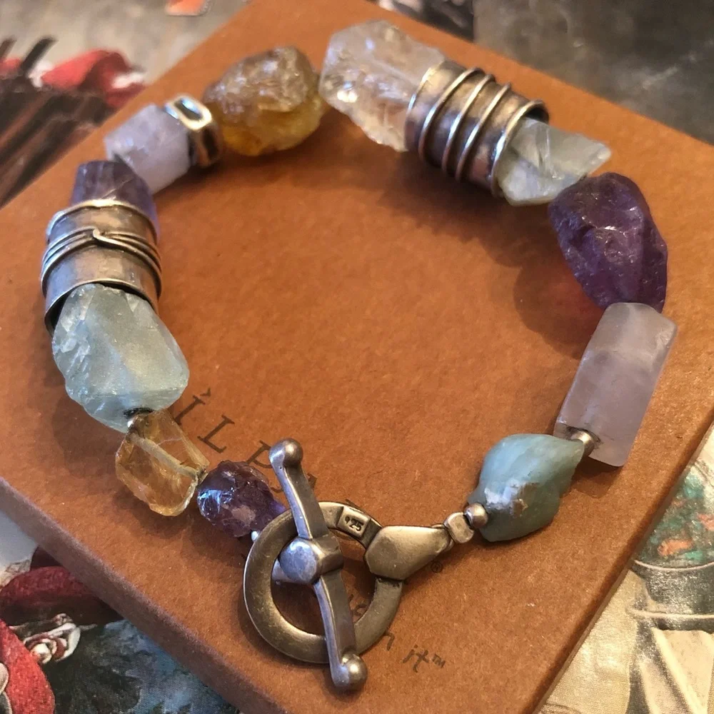 Vintage Silpada Citrine Amethyst Sterling Silver Gold-Filled Bead Bracelet B0710 - Picture 4 of 16